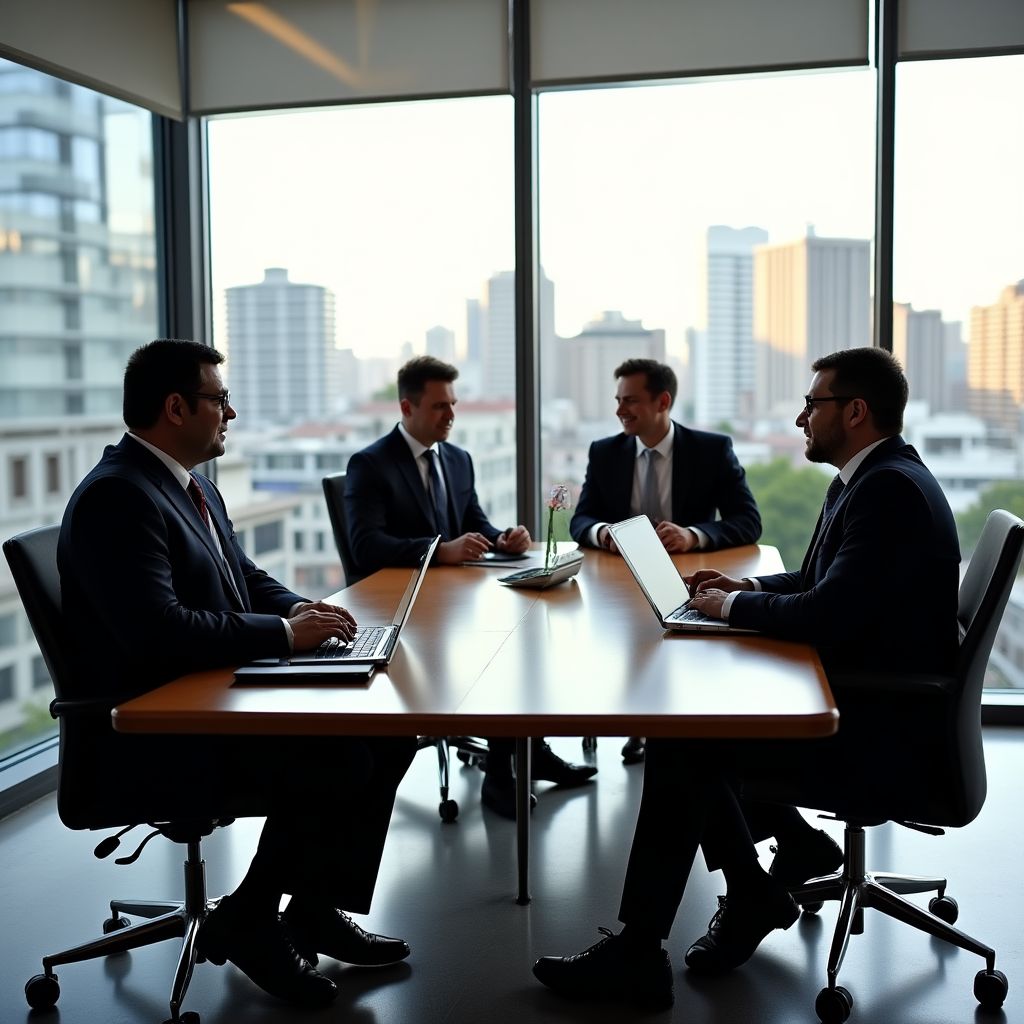 Equipo de consultores financieros en oficina moderna